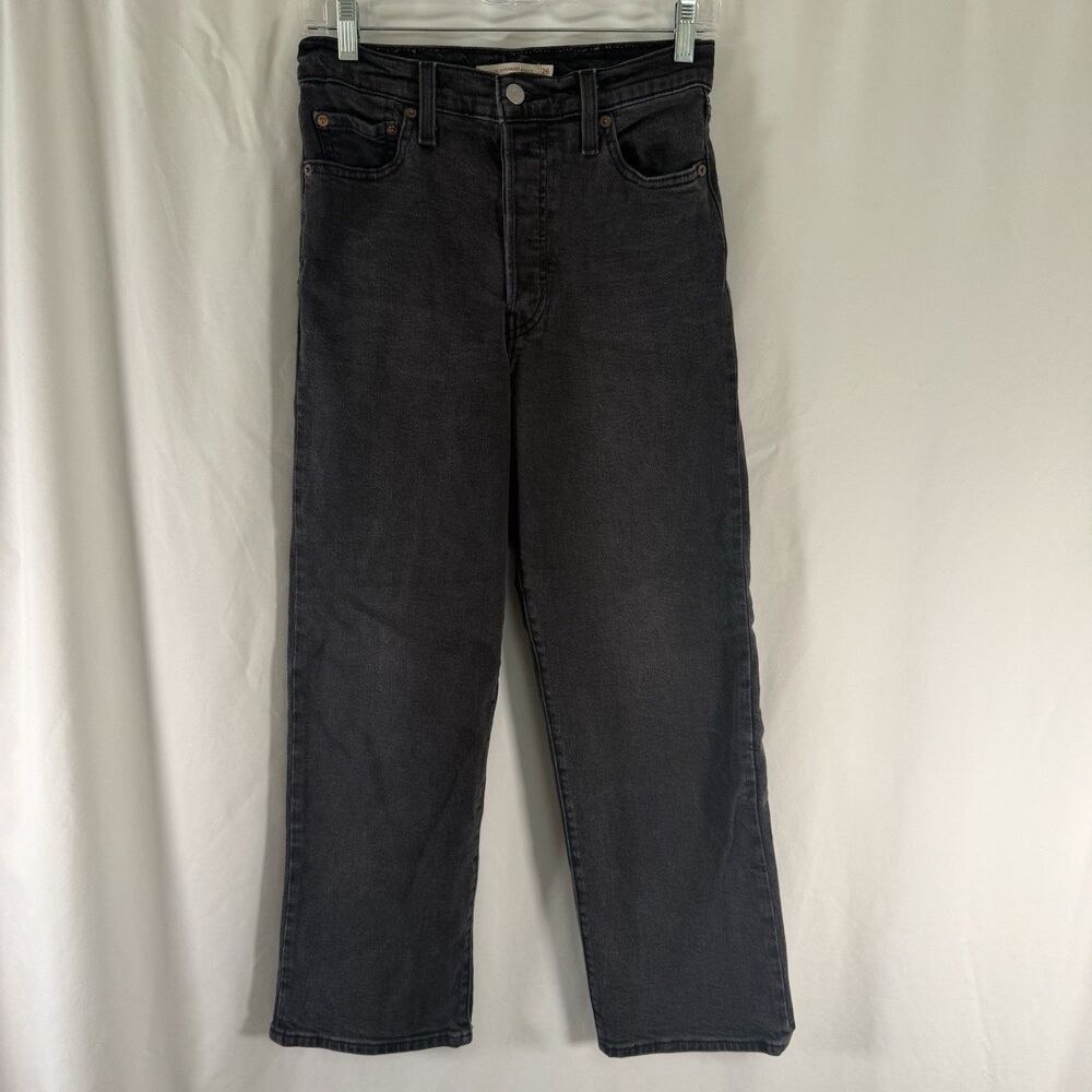 Levis Ribcage Straight Ankle Jeans Women's 26 Dark Grey Denim Button Fly Cotton